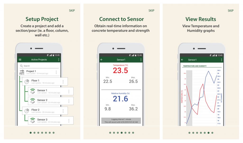 Concrete relative humidity sensor app screenshot