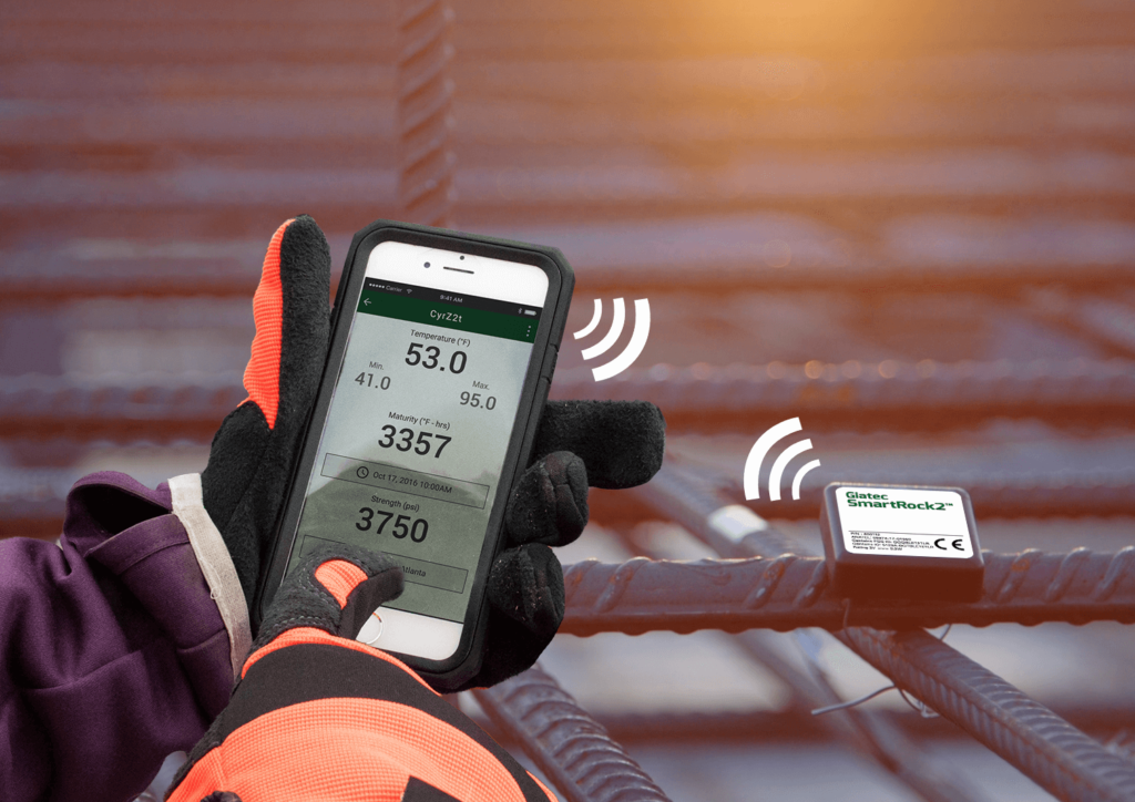 Wireless Concrete Sensor and Smartphone at Construction Jobsite