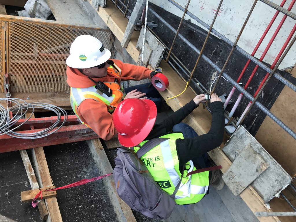 Installing SmartRock® Plus sensor on the reinforcing steel