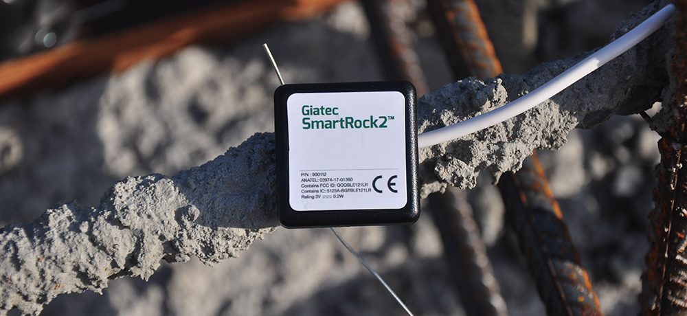 SmartRock concrete maturity sensor on rebar