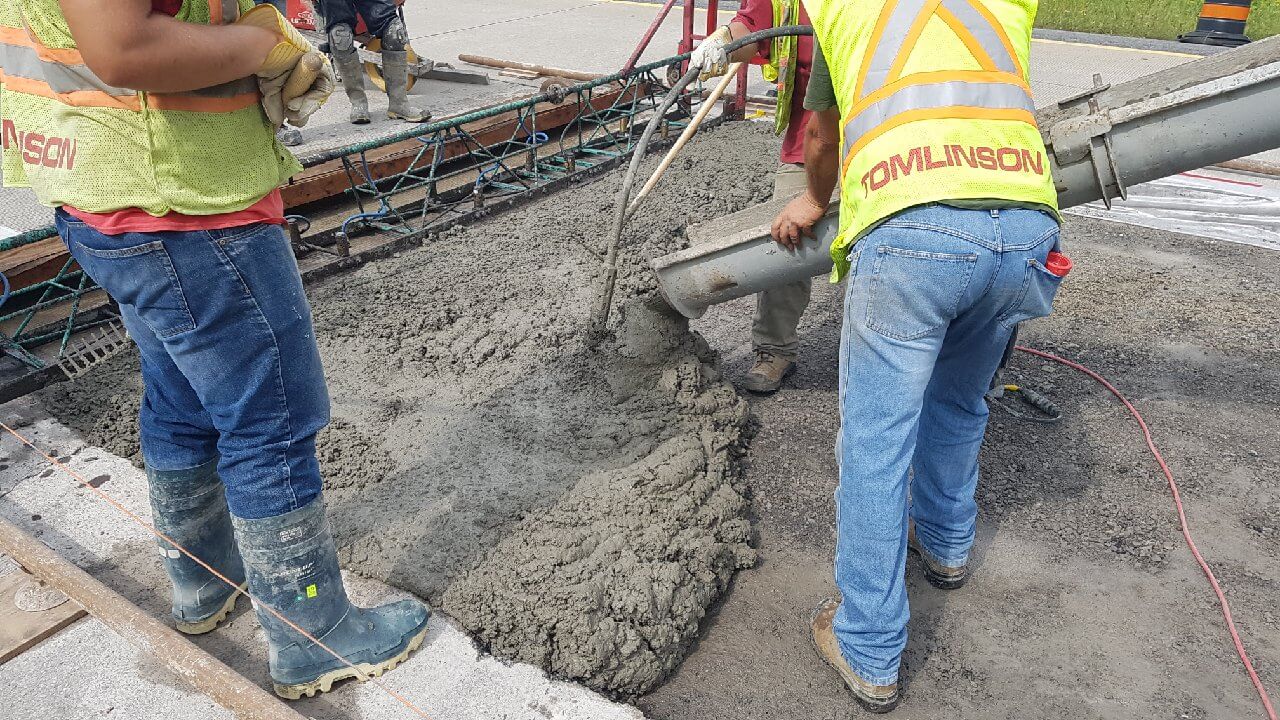 Placing concrete on highway project