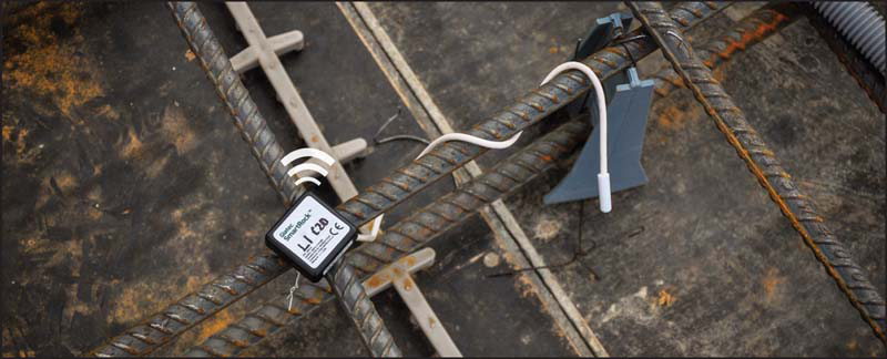A SmartRock™ sensor attached to rebar