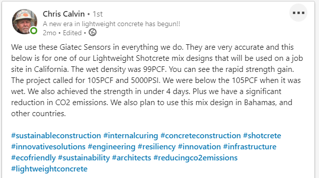Lightweight Concrete Solutions linkedin post