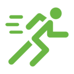 Light green icon of a man running fast