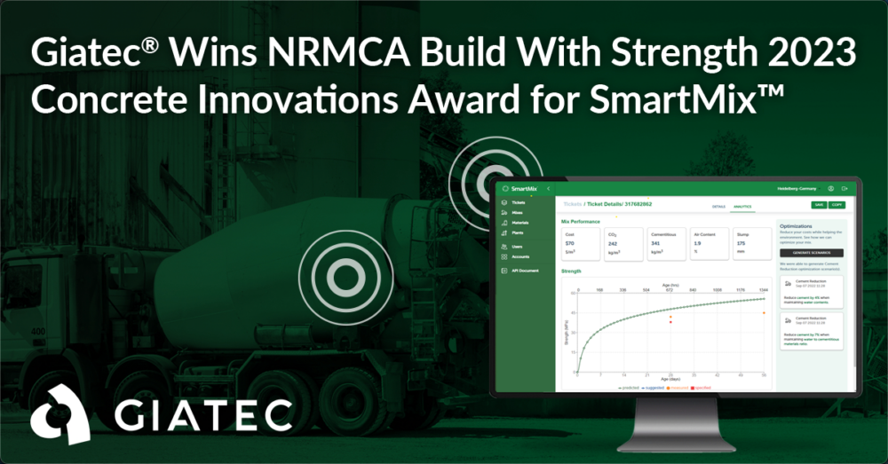 Smartmix Giatec® Wins NRMCA Build With Strength 2023 Award for SmartMix™