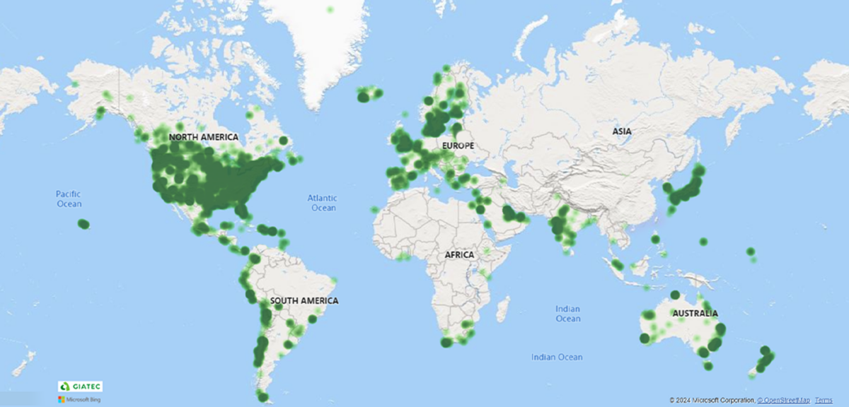 Giatec Installed Sensors World Map