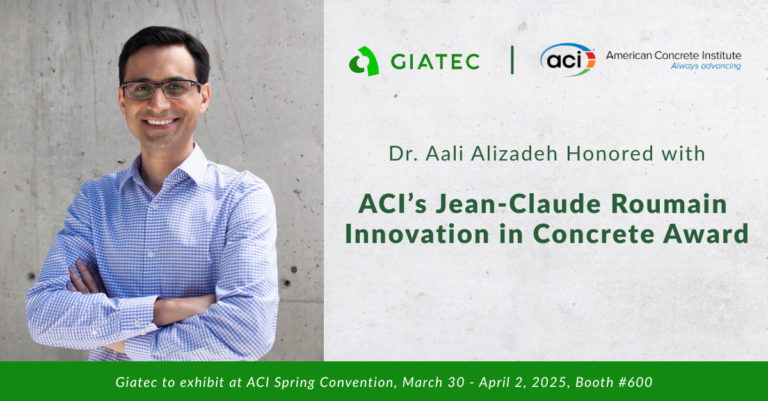 Dr. Aali R. Alizadeh, Co-Founder and CTO, has been awarded the prestigious Jean-Claude Roumain Innovation in Concrete Award by the American Concrete Institute (ACI)