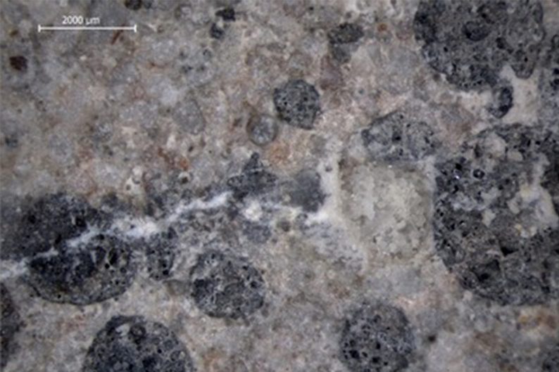 Cracked concrete after healing