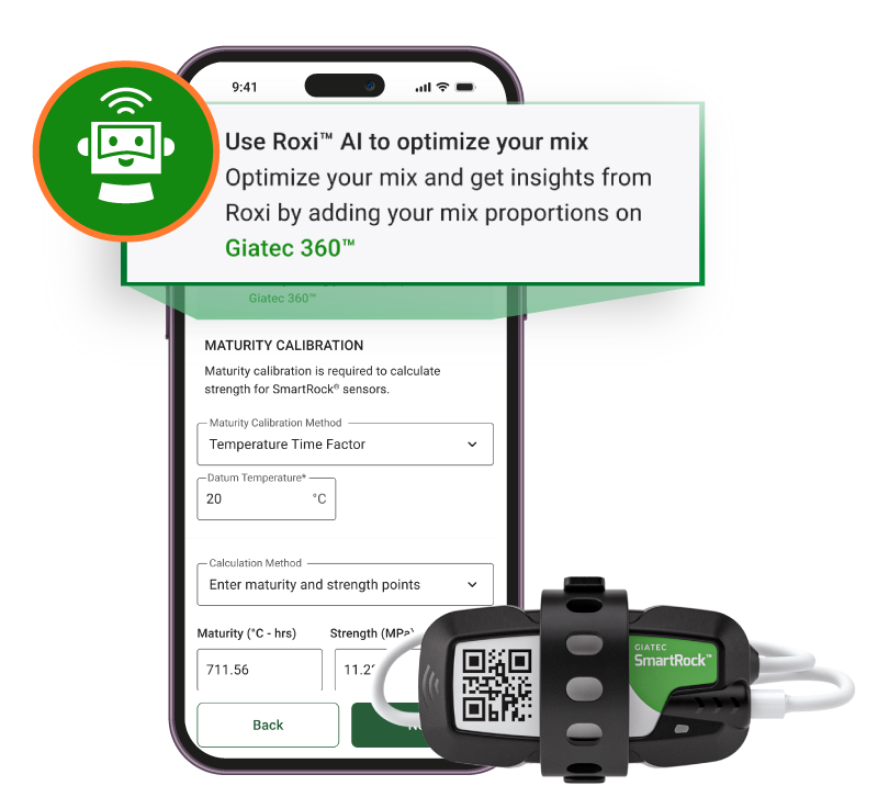 Roxi algorithm analyzing SmartRock sensor data to detect anomalies and verify concrete strength testing results image
