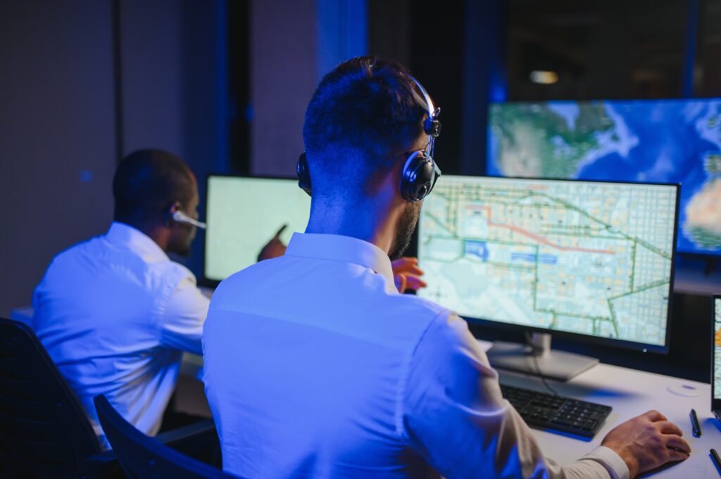 Dispatching support centers for freight transportation. Logistics and navigation of cargo delivery.