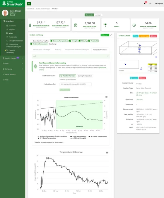 SmartRock Web Temp and Strength