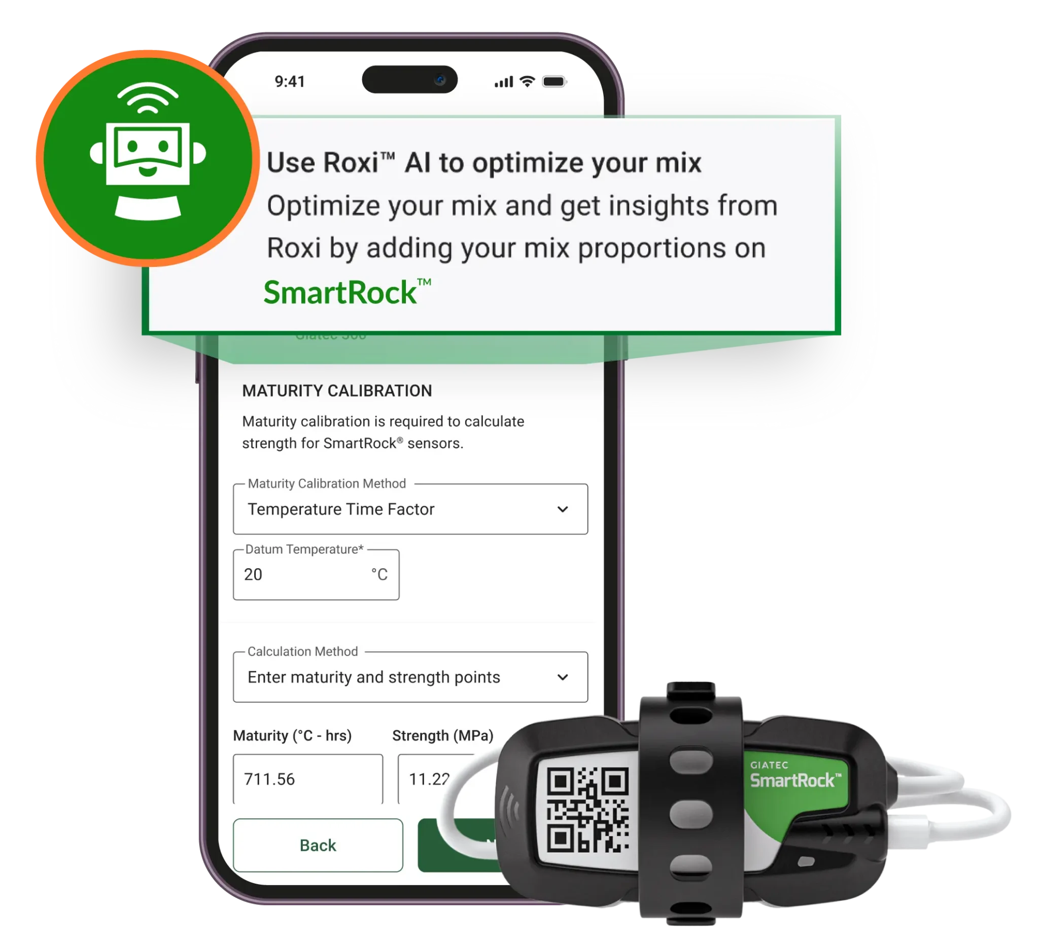 Roxi algorithm analyzing SmartRock sensor data to detect anomalies and verify concrete strength testing results image