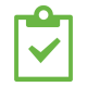 Light green clipboard with check mark icon